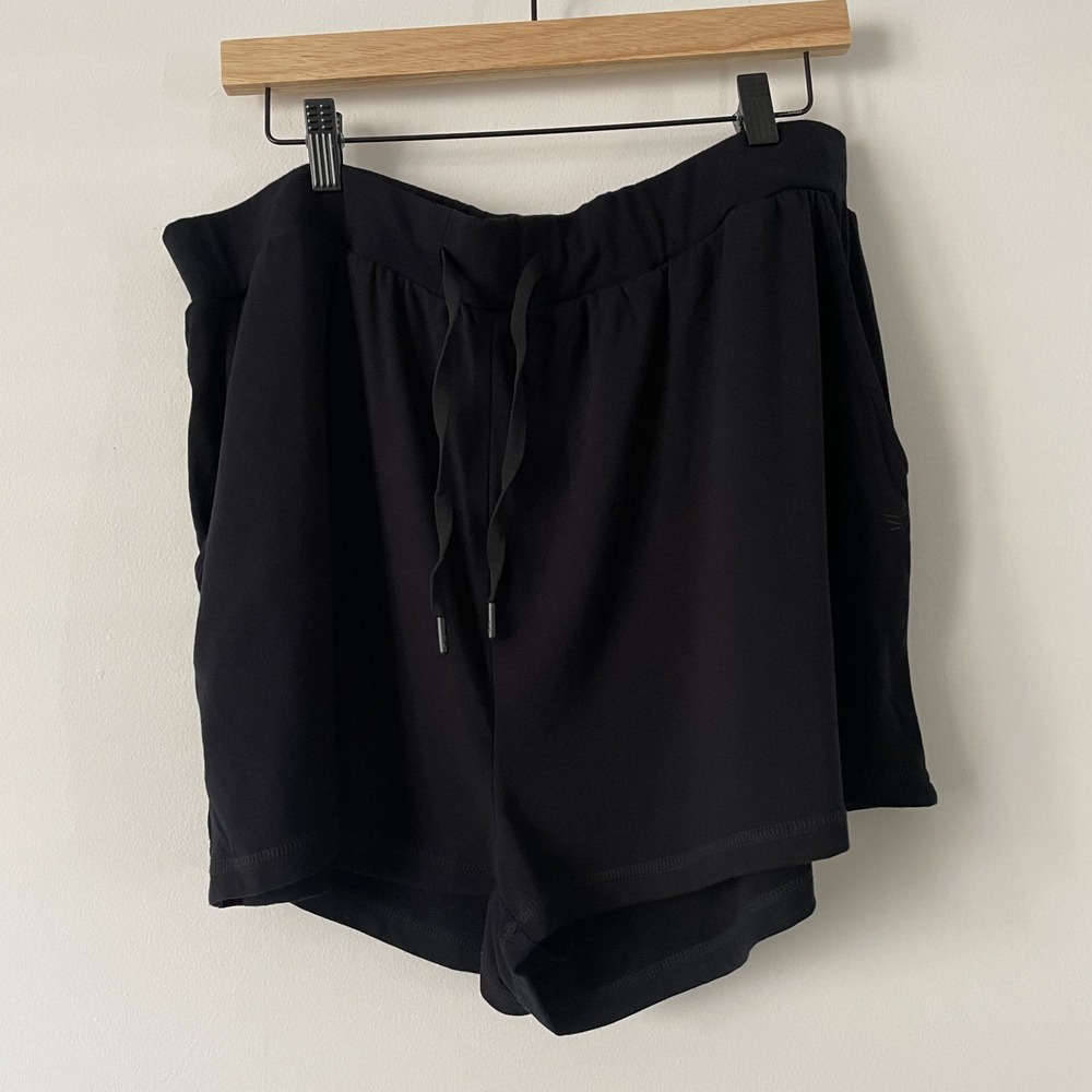 Cozy Earth Womens Bamboo Shorts Black 3XL Lounge Stretch Knit Drawstring Pockets